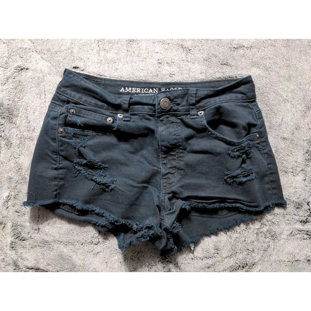 American Eagle Stretch Distressed Cut Off Shorts Women's Size 6 Black